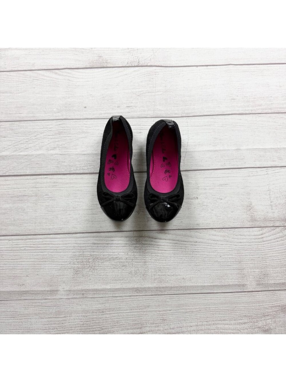 Olive & Edie Girls Black Ballet Flats Bow Accent Slip On Shoes US 13
